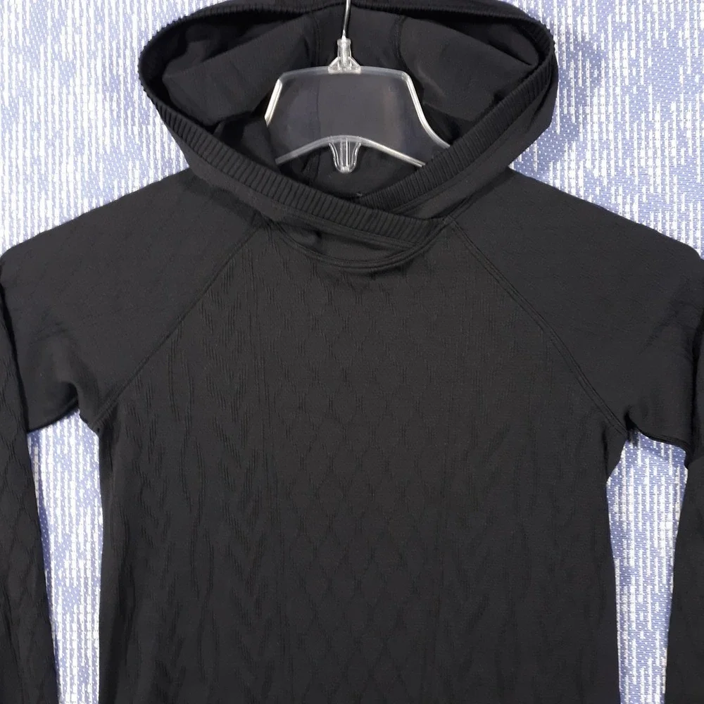 Lululemon Hoodie Womens XS Black Knit Textured Pullover Raglan Workout